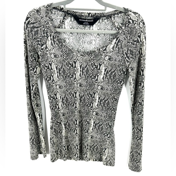 Norma Kamali Size XS Snake Reptile Print Shirt Long Sleeve Stretch Top - Picture 1 of 8
